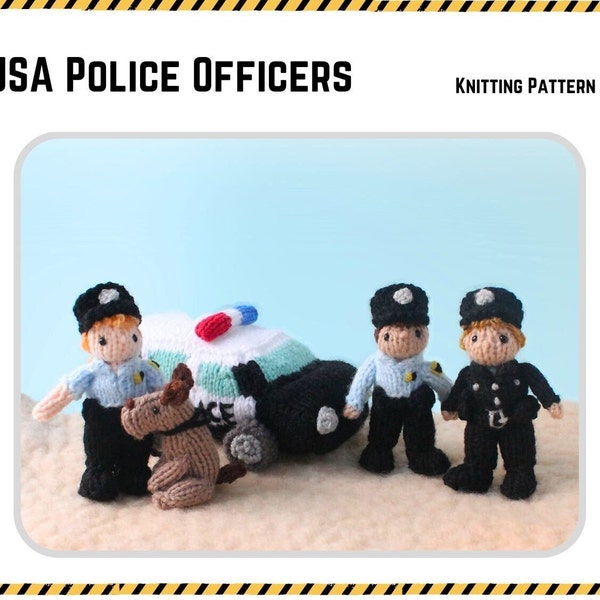 USA Police Officers, Police Car, Officers, and Dog, Knitting Pattern PDF
