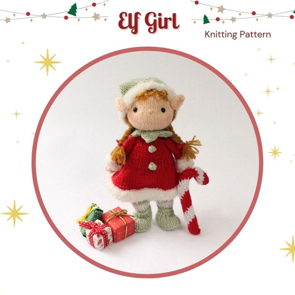 Patrón de tejido de muñeca navideña de punto de niña elfa PDF