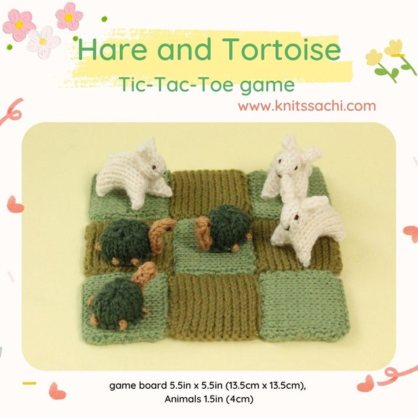 KNITTING PATTERN PDF: Hare and Tortoise Noughts and Crosses (Tic Tac Toe) Board Game