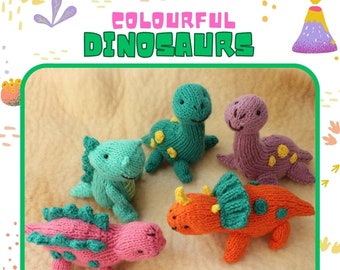 Colourful Dinosaurs Set Knitting Pattern PDF