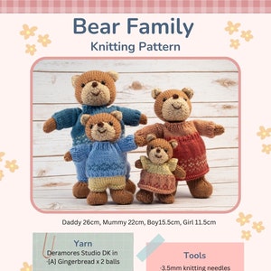 Bear Family Knitting Pattern PDF