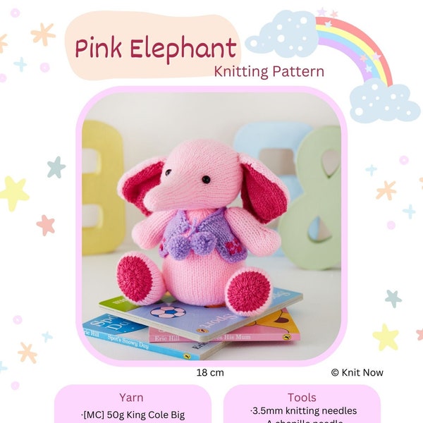 Pink Elephant knitting pattern PDF