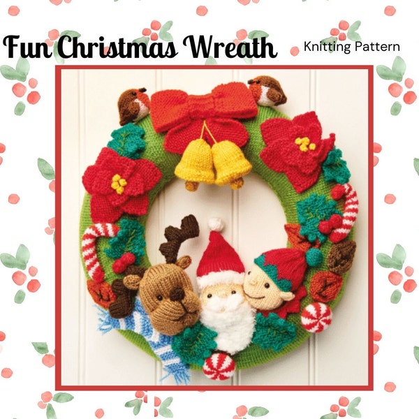 35cm Fun Christmas Wreath Knitting Pattern PDF