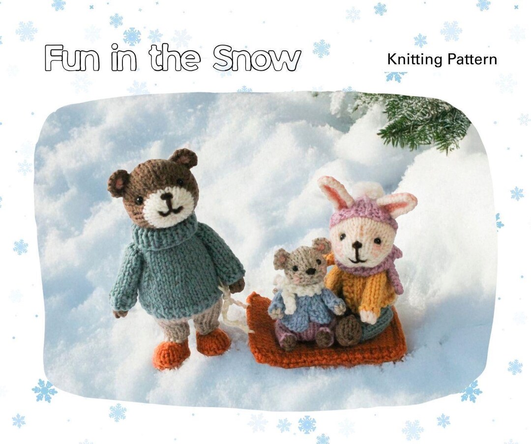 Snow Knitting Pattern Fun in the Snow, 3 Knitted Animals With Sledge Knitting Pattern PDF - Etsy