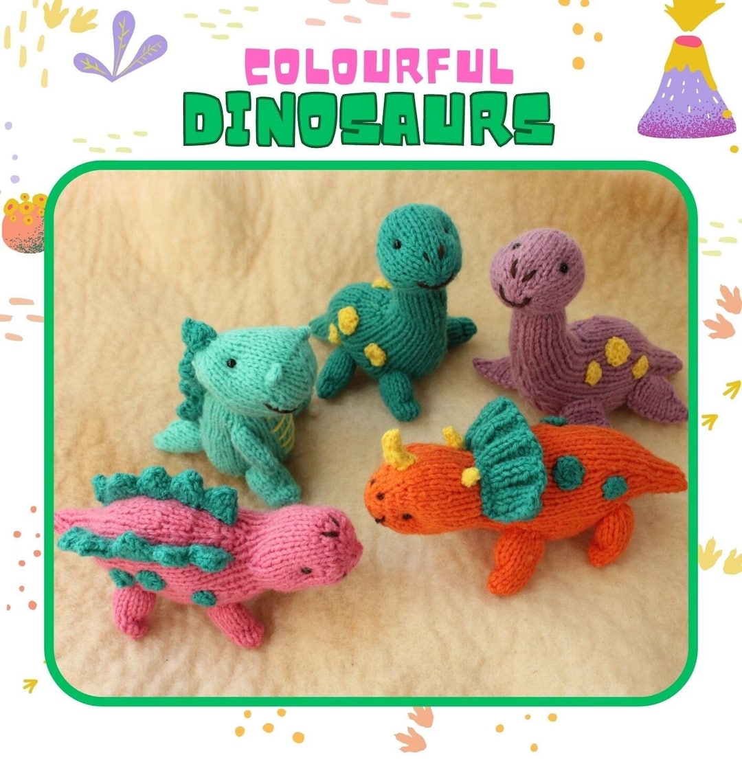 Colourful Dinosaurs Set Knitting Pattern PDF