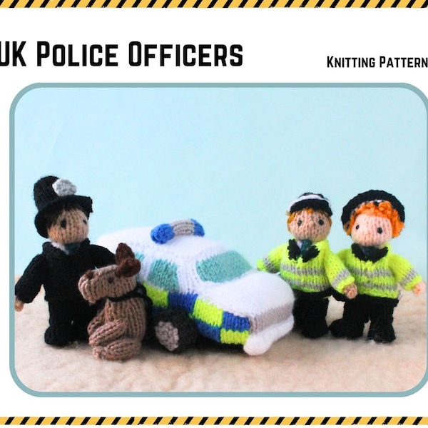 UK Police Officers Knitting Pattern PDF, Police Car, Officers, and a dog