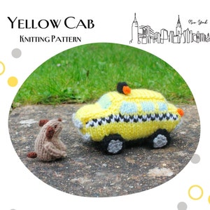 Yellow Cab New York Taxi and Mini Dog Knitting Pattern PDF