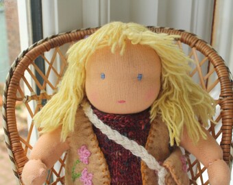 8in / 20cm Tall Waldorf Doll With A Vest and Bag