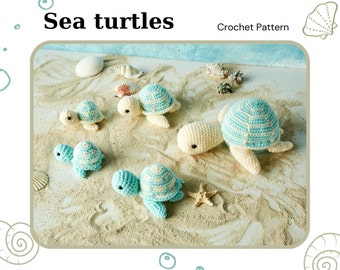 Sea Turtles Crochet Pattern PDF, Amigurumi Turtles in 3 sizes