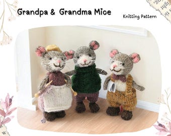 Grandpa and Grandma Mice, Knitted Mouse Knitting Pattern PDF