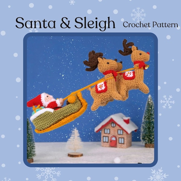 Santa's Sleigh and Reindeer Crochet Amigurumi Pattern PDF