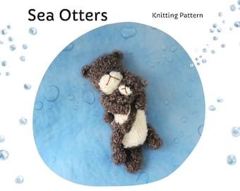 Mummy and Baby Sea Otters, Knitted Toys Knitting Pattern PDF