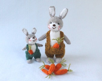 Knitted bunnies with carrots set