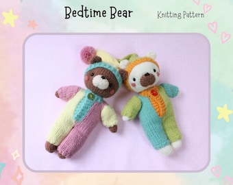 Bedtime Bear Knitted Bear in Pyjamas, knitting pattern PDF