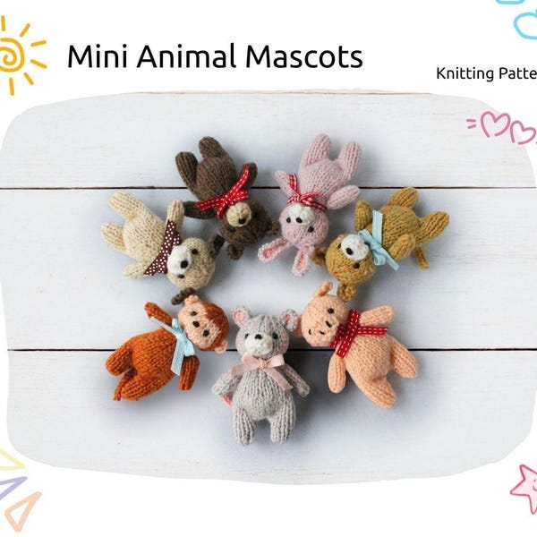 Knitted Mini animal Mascots Knitting Pattern PDF