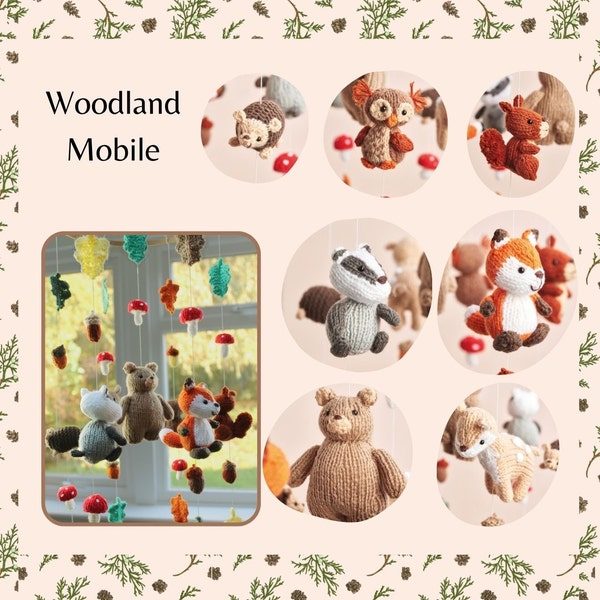 Woodland Mobile Knitting Pattern PDF Woodland Animal Amigurumi