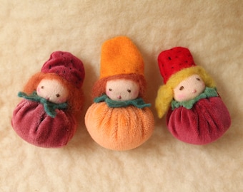 Waldorf Inspired Mini Pumpkin and Strawberry Fairy Child Dolls