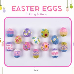 May include: Knitting pattern for Easter eggs. The pattern includes 12 different designs, each with a unique color combination and embellishment. The eggs are approximately 5 cm in diameter.