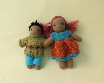 Waldorf Inspired Mini Family Dolls: Big sis and brother