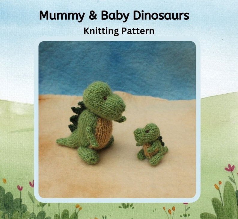 Mummy and baby dinosaurs knitting pattern PDF image 1