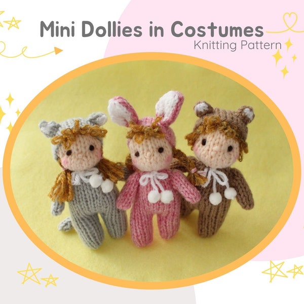 Mini Dollies in Costumes Knitting Pattern PDF