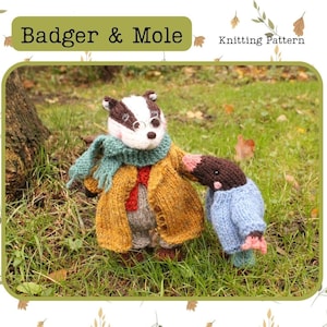 The Wind in the Willows Inspired Knitted Animals Set A, Badger and Mole, Knitting Pattern PDF