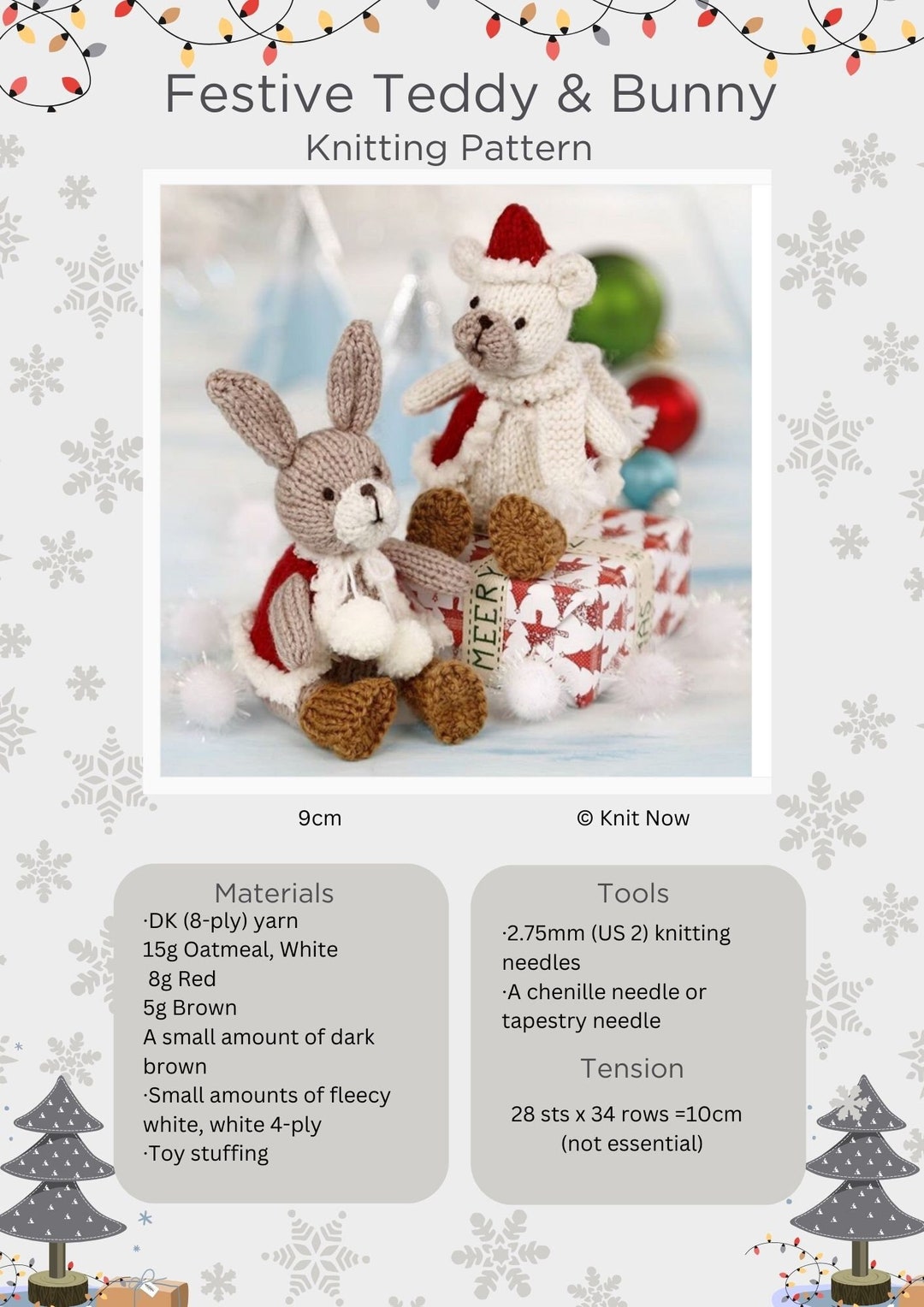 Festive Teddy & Bunny Knitting Pattern PDF - Etsy