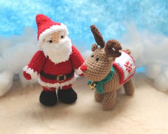 Crocheted Amigurumi Santa and Reindeer Set