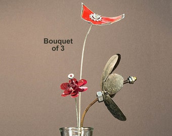 Metal Wildflowers - Bouquet of 3 flowers. Individually handcrafted. Rustic Farmhouse Country Homestead. Unique Gift for Him or Her | M16-090