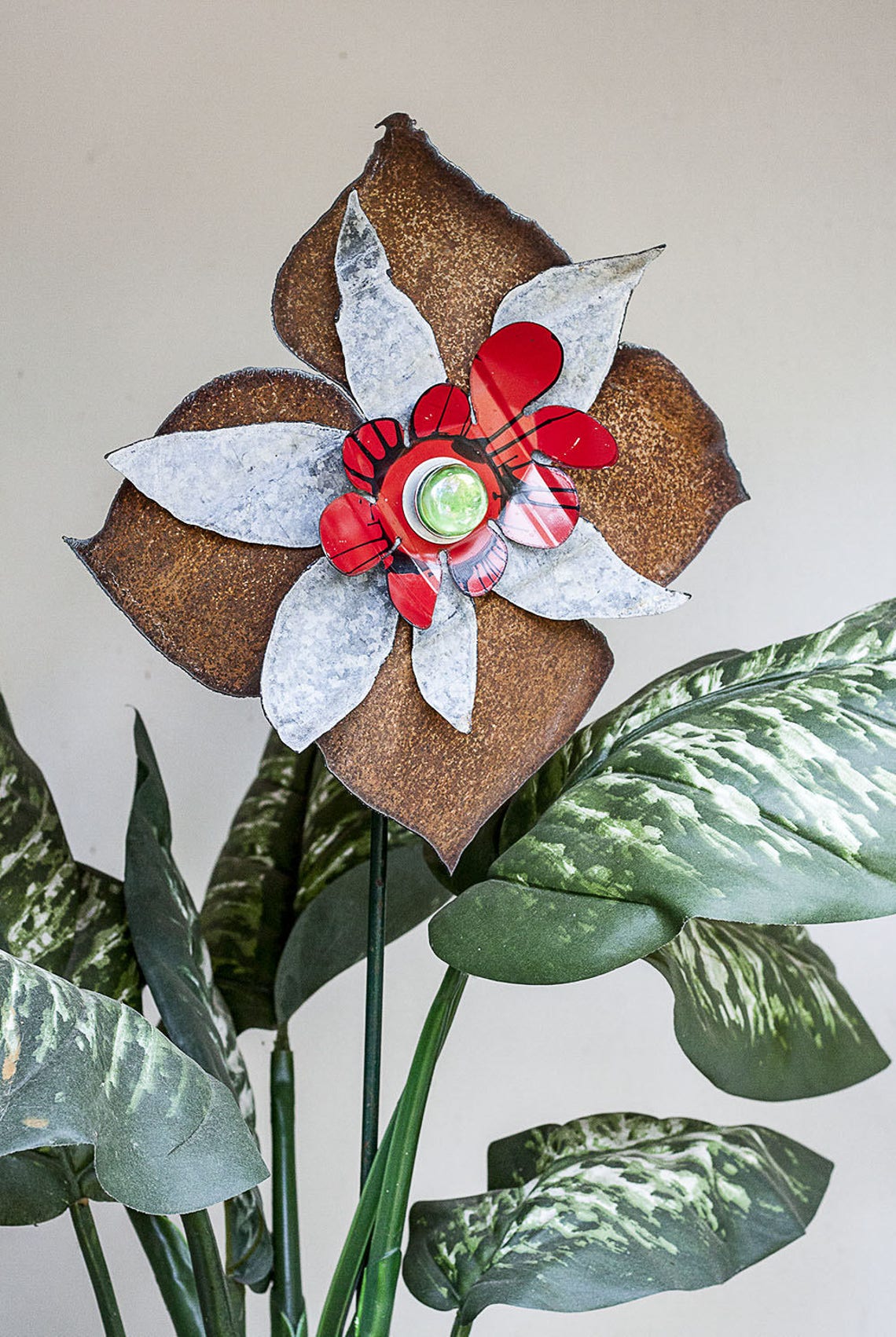 Metal Flower made from Recycled Rusty Galvanized Metal. Use as Etsy