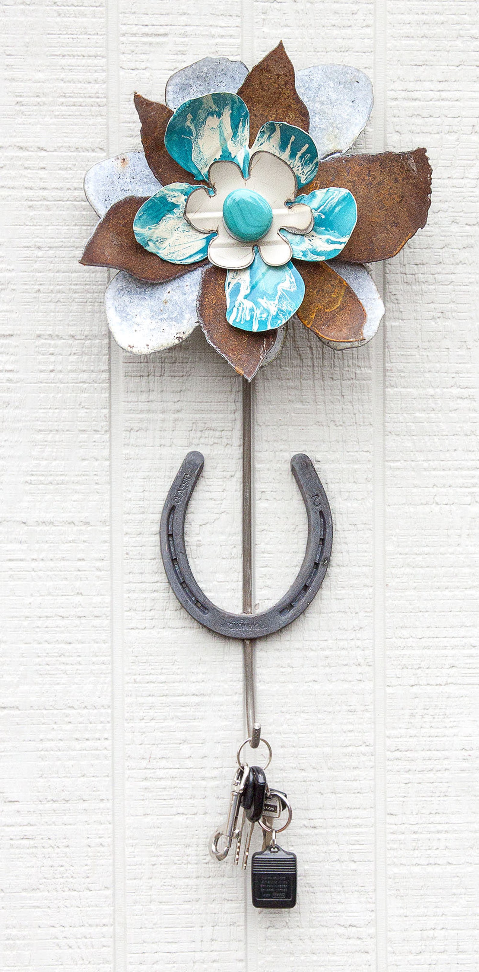 Horseshoe Wall Hook with Metal Flower. Metal Wall Art. Country Etsy