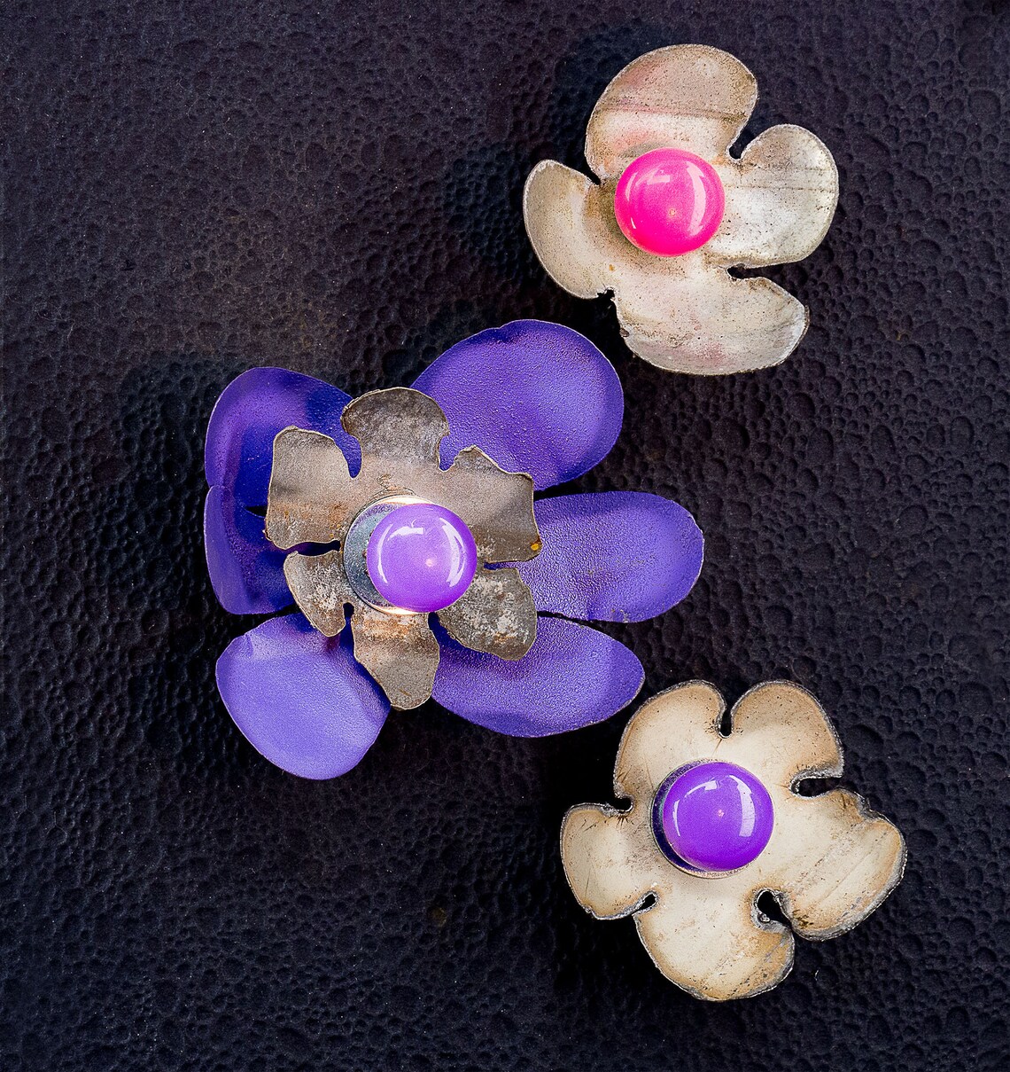 Metal Flower Set of 3 & Tray. Decorate Refrigerator Etsy