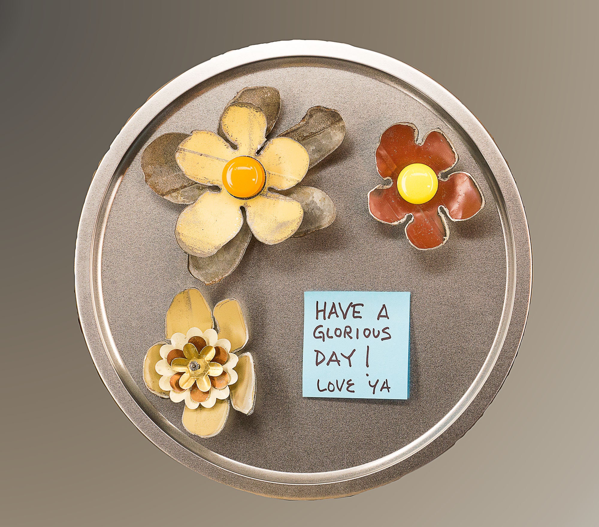 Buy Metal Flower Set of 3 & Tray. Decorate Refrigerator Online