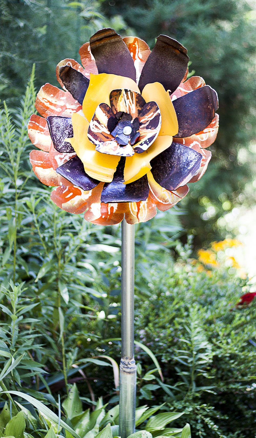 Giant Salvaged Metal Flower Garden Stake Yard Art Wall Etsy