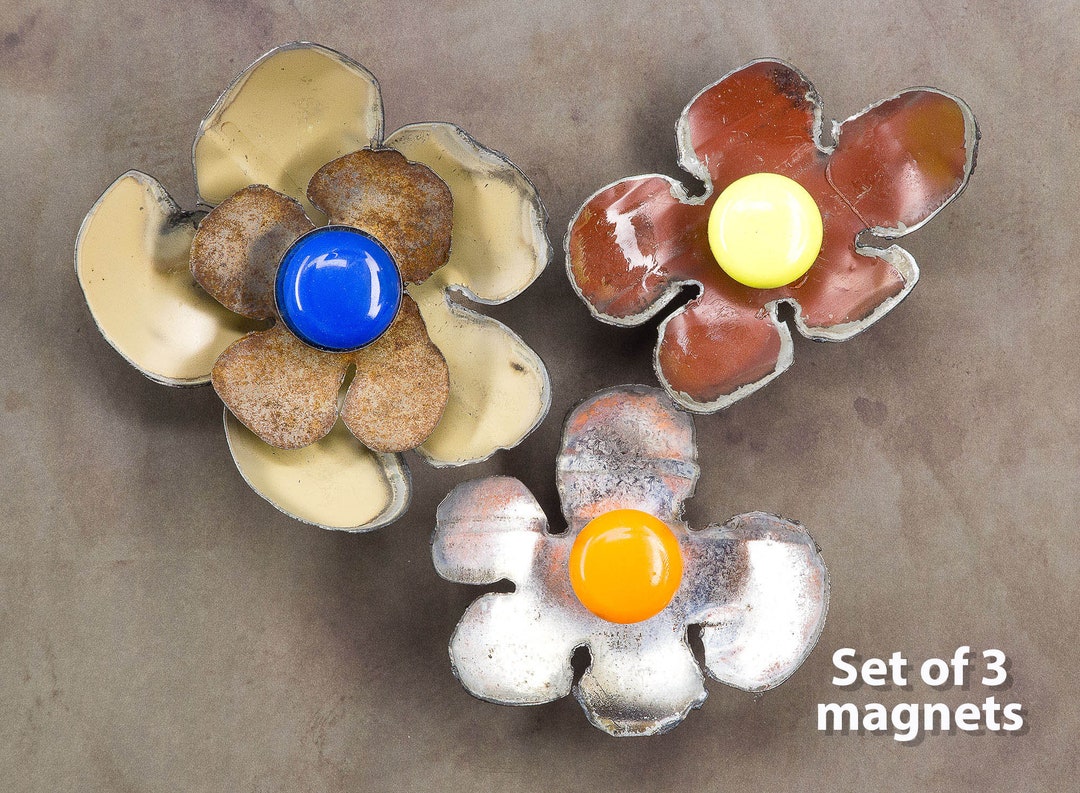 Set of 3 Metal Flower Decorate Refrigerator, File