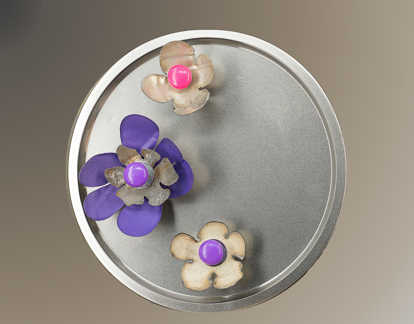 Metal Flower Set of 3 & Tray. Decorate Refrigerator Etsy