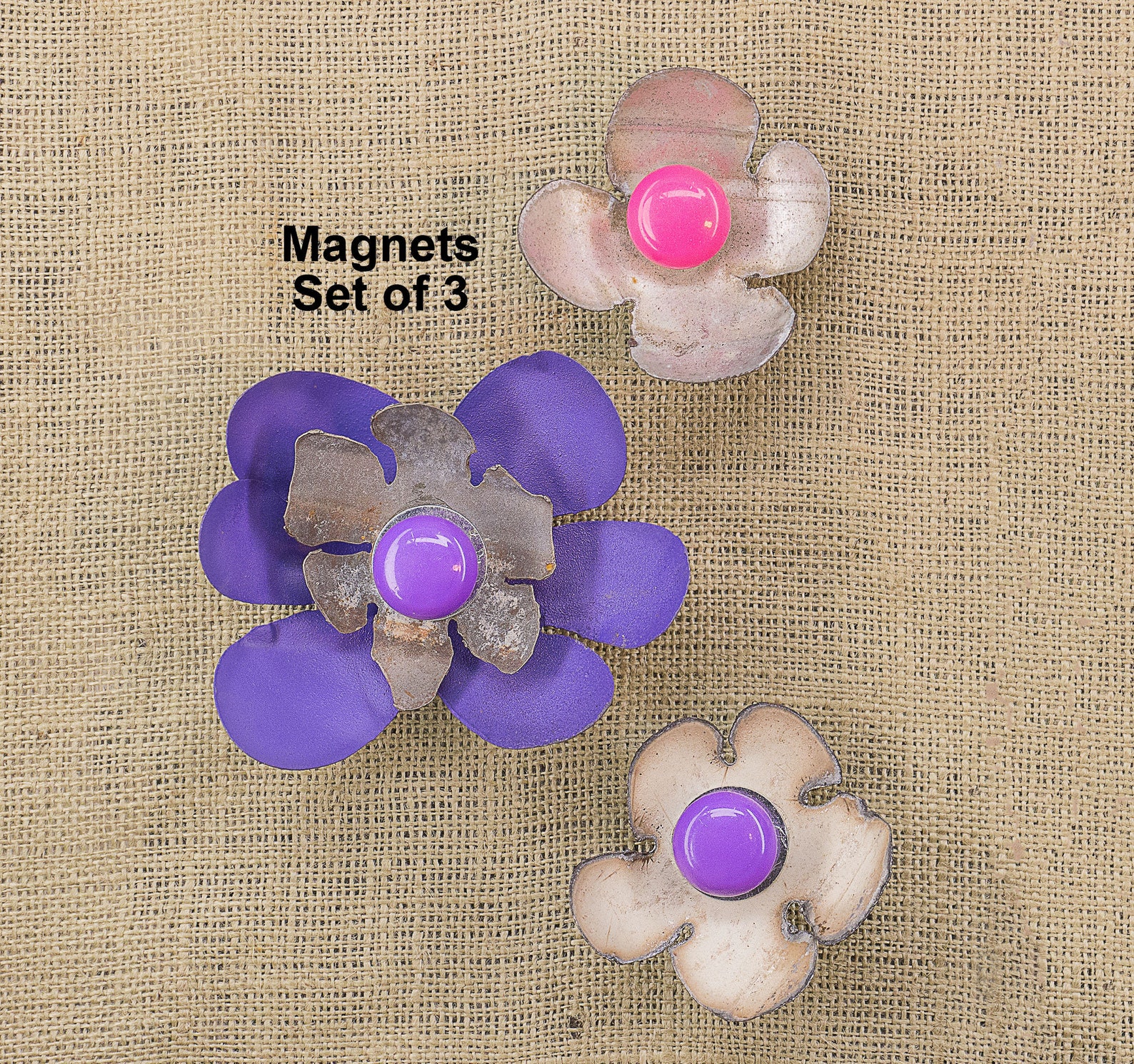 Metal Flower Set of 3 & Tray. Decorate Refrigerator Etsy