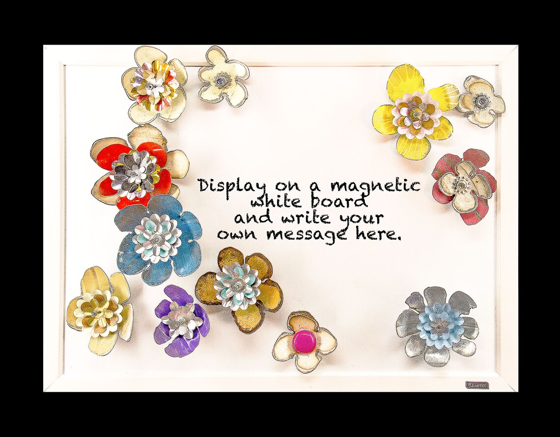 Metal Flower Set of 3 & Tray. Decorate Refrigerator Etsy