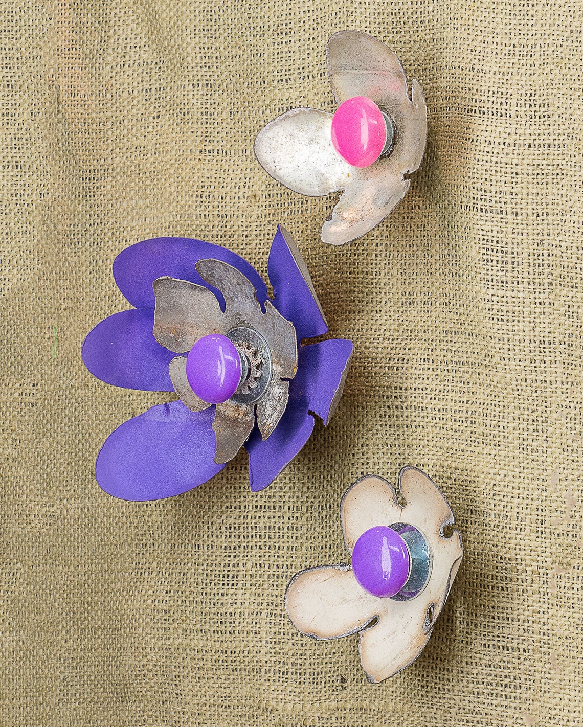 Metal Flower Set of 3 & Tray. Decorate Refrigerator Etsy