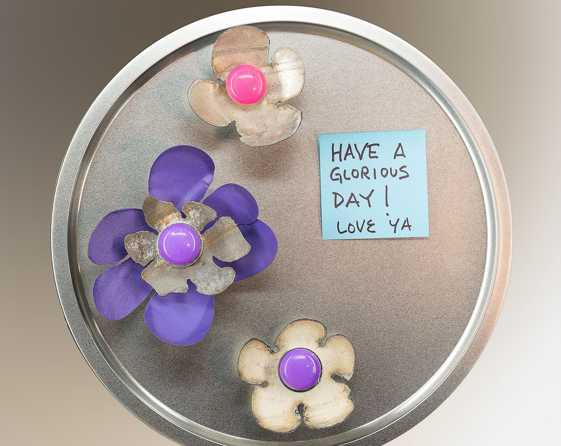 Metal Flower Set of 3 & Tray. Decorate Refrigerator Etsy
