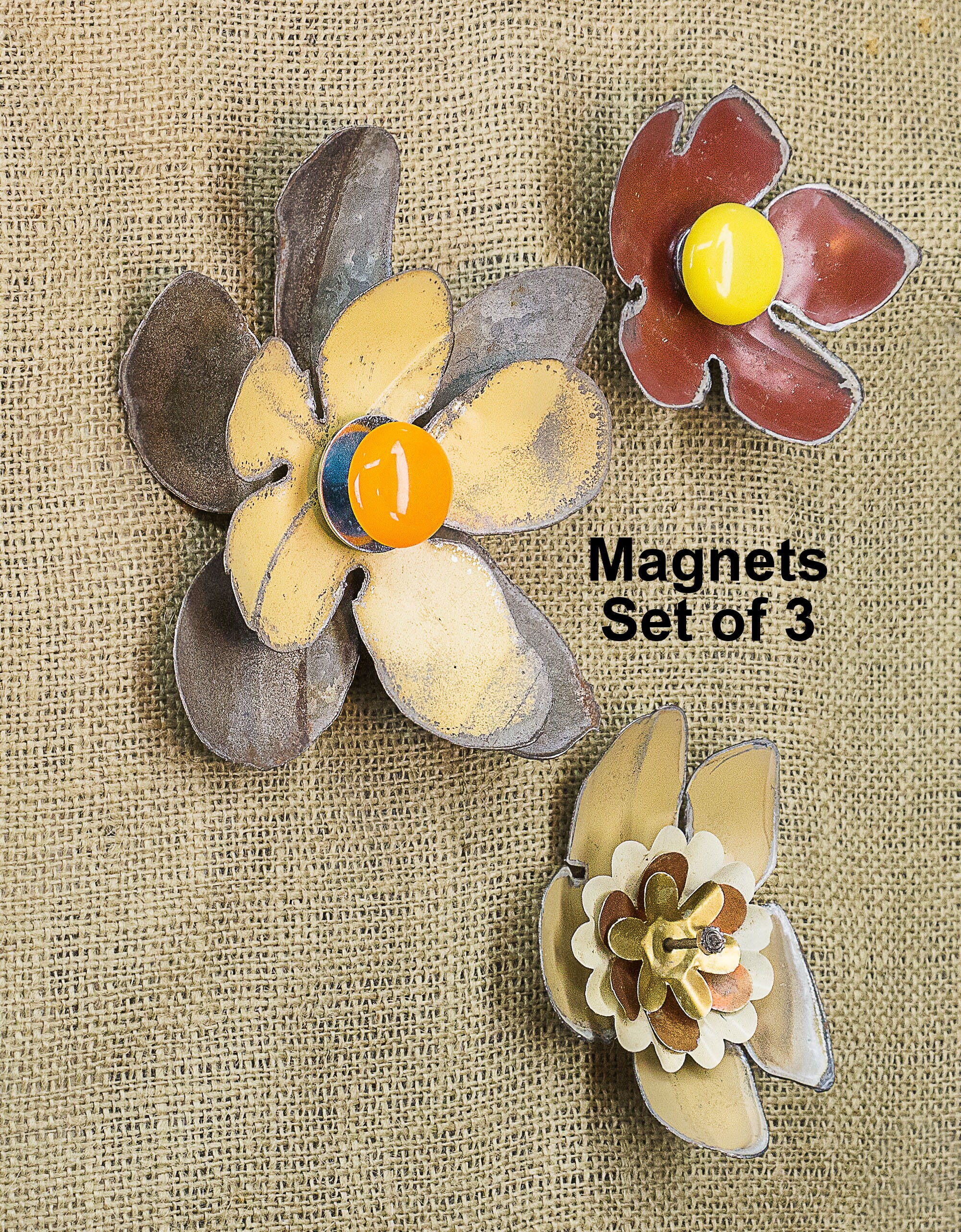 Buy Metal Flower Set of 3 & Tray. Decorate Refrigerator Online