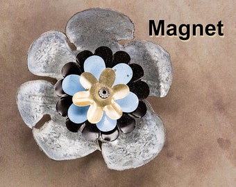 Metal Flower Magnet. Attach to anything made from steel. Hang on refrigerator, file cabinet, wall, door, fence, shed, mailbox, etc. M16-183B