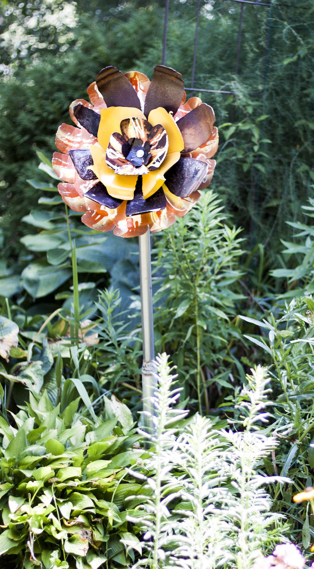 Giant Salvaged Metal Flower Garden Stake Yard Art Wall Etsy