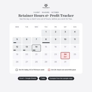 Retainer Hours Tracker Spreadsheet, Freelancer & Virtual Assistant Client Hours Log, Rollover and Overage, Google Sheets Excel Template