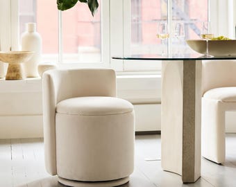 Beige Velvet Swivel Accent Chair, 20L Hidden Storage and Curved Back