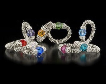 Birthstone Sterling Silver Plated Stretch Ring-Swarovski Crystal