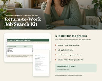 Kit de Retorno ao Trabalho para Busca de Emprego, Currículo, Carta de Apresentação, Planilha de Acompanhamento (Arquivos Digitais)