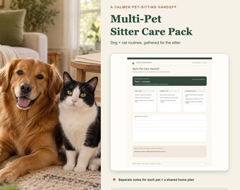 Pacote de Cuidados Personalizado para Vários Animais de Estimação em PDF, Transição de Rotina Personalizada