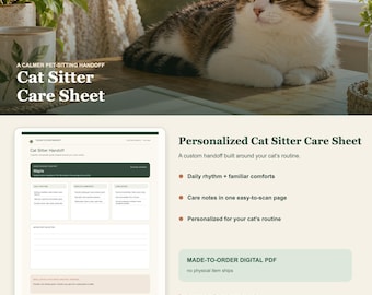 Ficha de Cuidados Personalizada para Cuidadores de Gatos em PDF, Alimentação e Rotina Personalizadas
