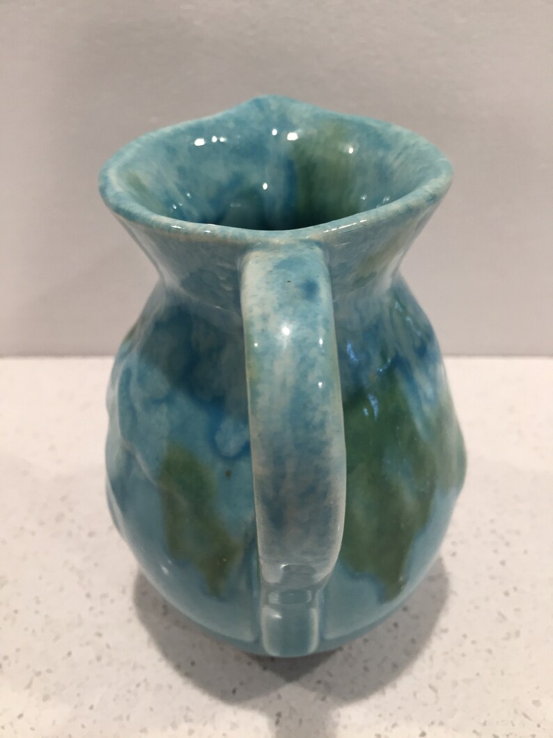 FREE US SHIPPING Hot Springs Pottery Arkansas Pitcher Arts and Crafts Era Art Deco Aqua Green Drip Glaze Studio Pottery 1930s 1940s